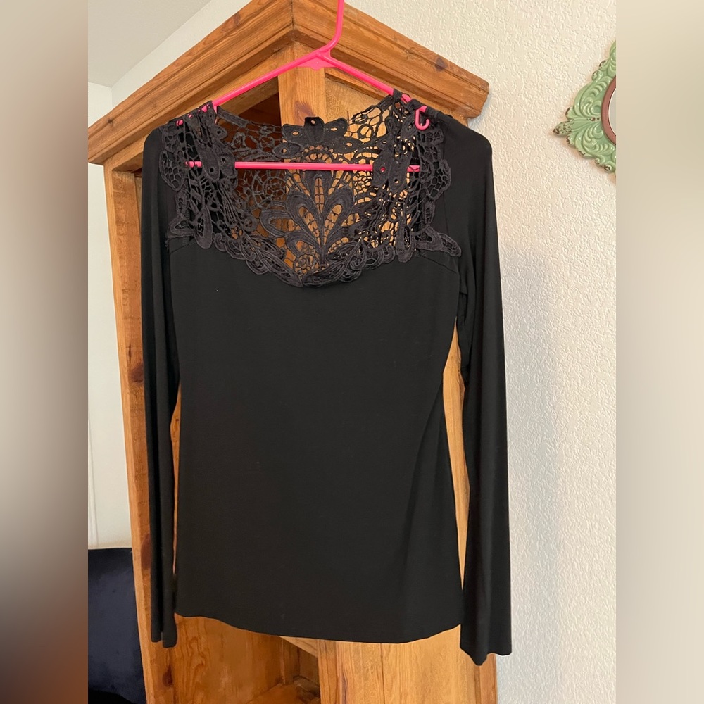 Black long sleeve PattyBoutik top with lace detail